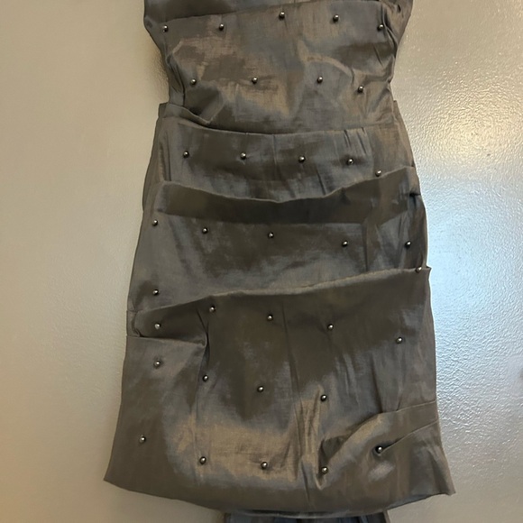 Lucky Brand S NWOT Black Tiered Pleated mini Gown with Maxi bow train beaded - Picture 6 of 16